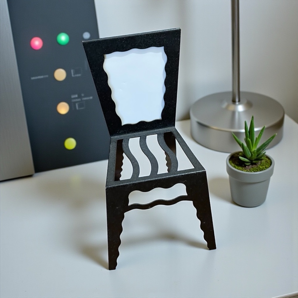 Black Metal Photo Frame in the Shape of a Chair 6.25" Tall